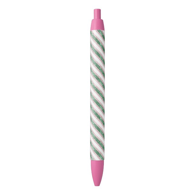 Stylo Noir Rose Pâle Vert Paillettes Rayures Noël   (devant Vertical)