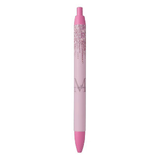 Stylo Noir Rose Parties scintillant Lecteurs Monogramme Perso