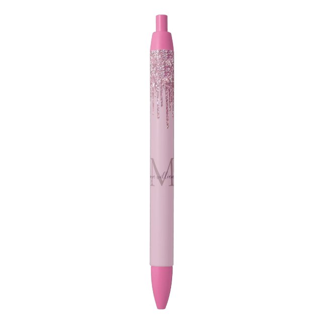Stylo Noir Rose Parties scintillant Lecteurs Monogramme Perso (devant Vertical)