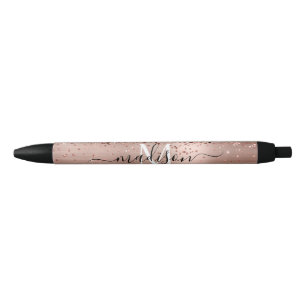 Stylo Noir Rose Parties scintillant or brossé métal Monogramm