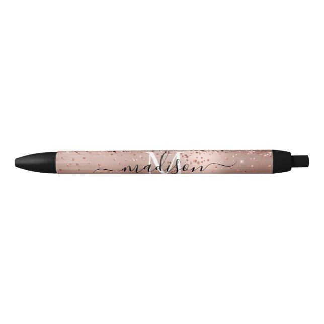 Stylo Noir Rose Parties scintillant or brossé métal Monogramm (Devant)