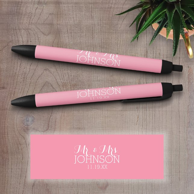 Stylo Noir Rose pastel couleur solide - M & Mme Wedding Favor (Personalized writing pens)