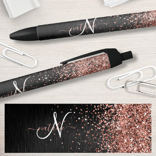 Stylo Noir Rose personnalisé Parties scintillant or noir Étin