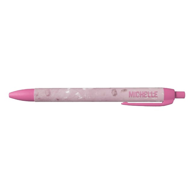 Stylo Noir Rose Rose Gold Parties scintillant Monogramme Nom  (Bas)