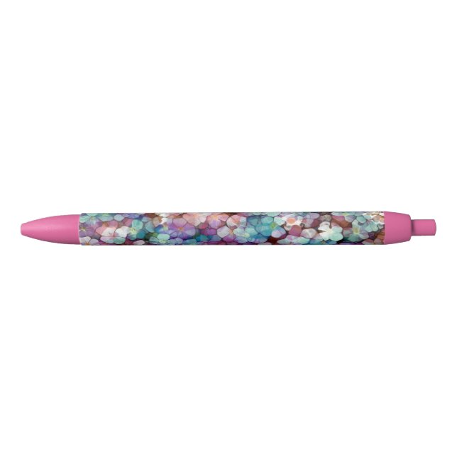 Stylo Noir Rose Rose Or Turquoise Mosaïque Millefiori Fleurs (Devant)