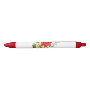 Stylo Noir Rose rouge et marguerites