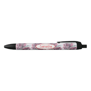 Stylo Noir Rose Rouge Nom de Filles Aquarelle