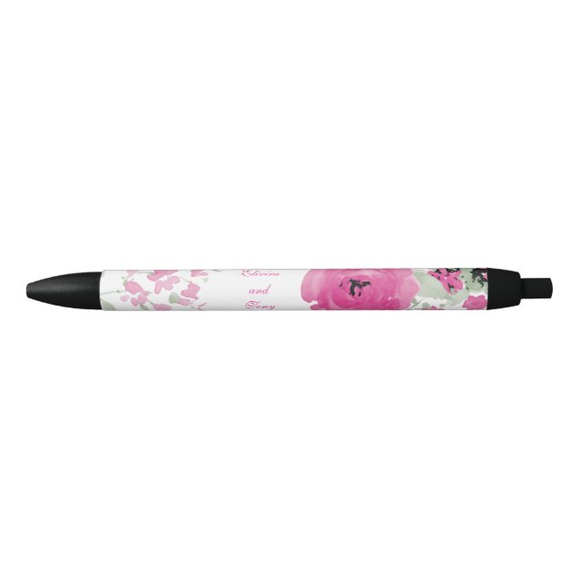 Stylo Noir Roses assez roses d'aquarelle (Devant)