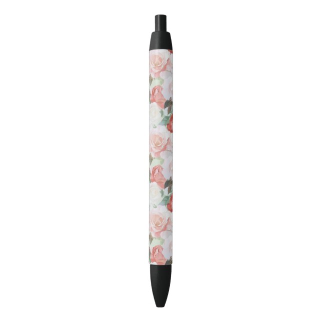 Stylo Noir Roses blanches roses rouges Florales (devant Vertical)