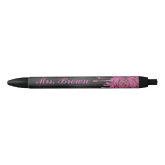 Stylo Noir Roses de séchage tendance Pen personnalisé Mauve