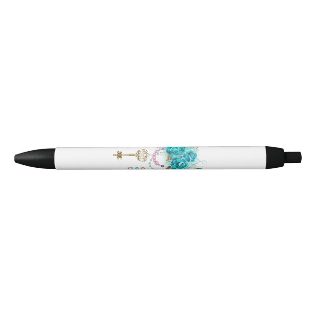 Stylo Noir Roses turquoise avec touches (Devant)