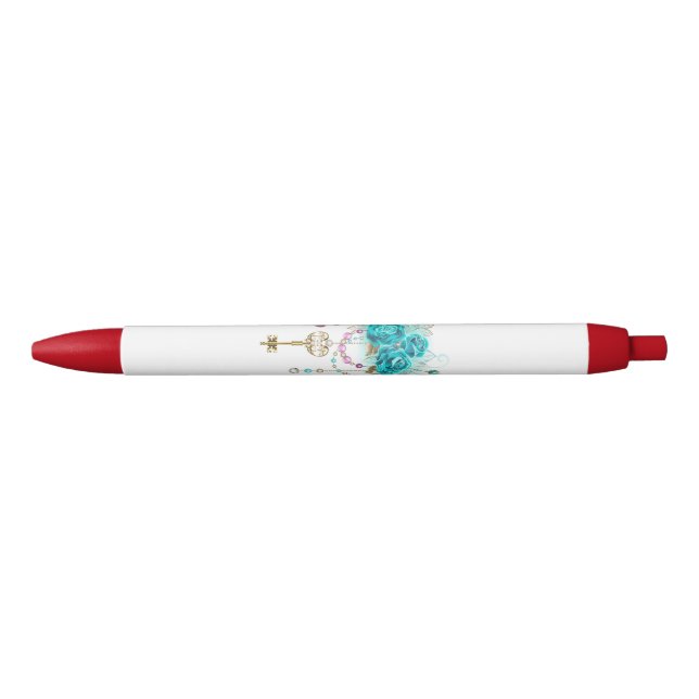Stylo Noir Roses turquoise avec touches (Devant)