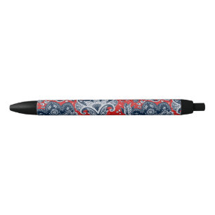 Stylo Noir Rouge Blanc & Bleu Floral Paisley Bohème Boho