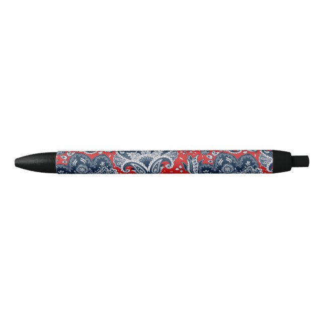 Stylo Noir Rouge Blanc & Bleu Floral Paisley Bohème Boho (Devant)