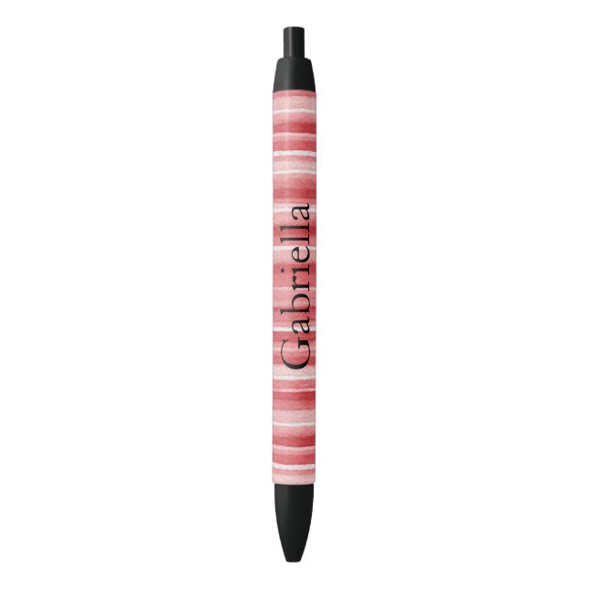 Stylo Noir Rouge Blanc Rosé Rayures Roses   (devant Vertical)