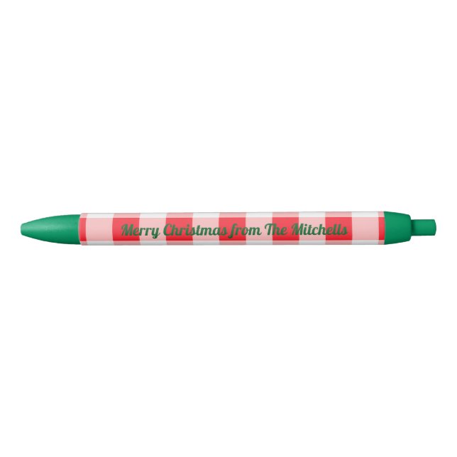 Stylo Noir Rouge de Noël Blanc Vérifié NOM (Devant)