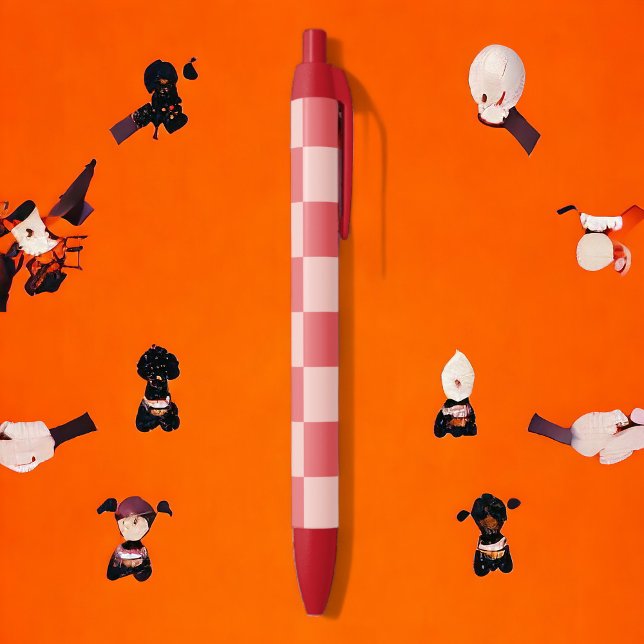 Stylo Noir Rouge rose À damiers En vichy Motif (Zazzle Pink Red Checkered Gingham Black Ink Pen)