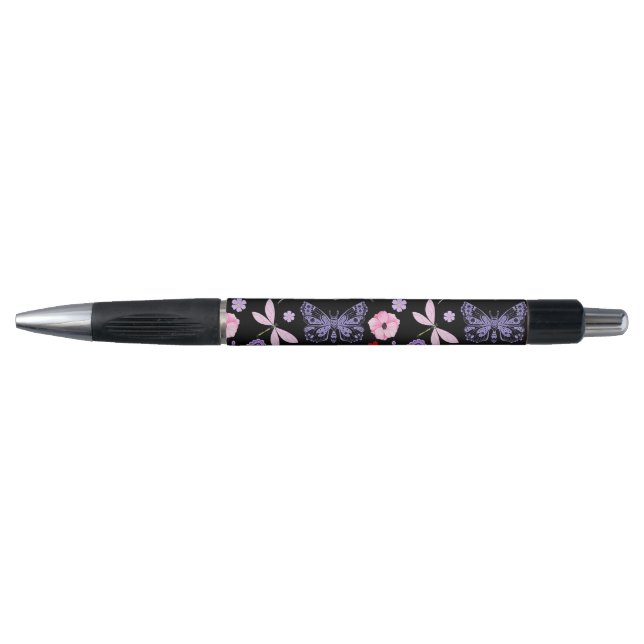 Stylo Noir, Rouge, Rose, Violet, libellules, Papillon (Devant)