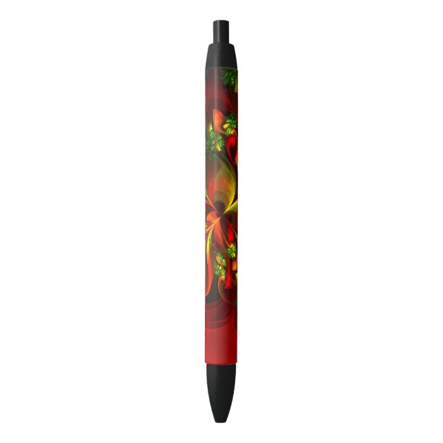 Stylo Noir Rouge vert moderne Floral Abstrait Art Motif #05 (devant Vertical)