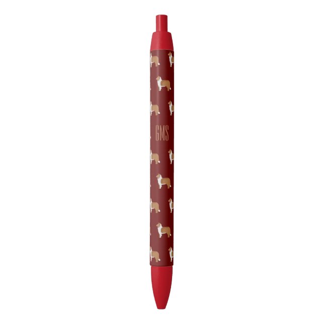 Stylo Noir Rough Collie Chiens Motif Monogrammé (devant Vertical)