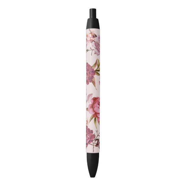 Stylo Noir Rougissent les roses floraux d'aquarelle rose et (devant Vertical)
