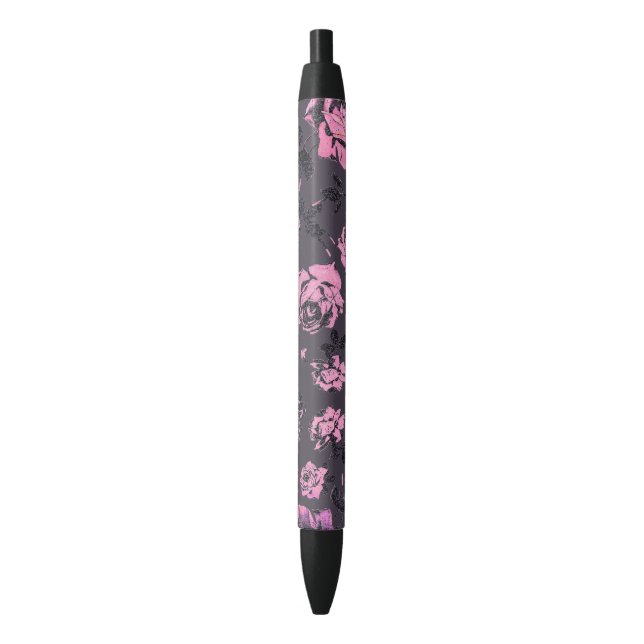 Stylo Noir Rougissent les roses rustiques d'impression (devant Vertical)