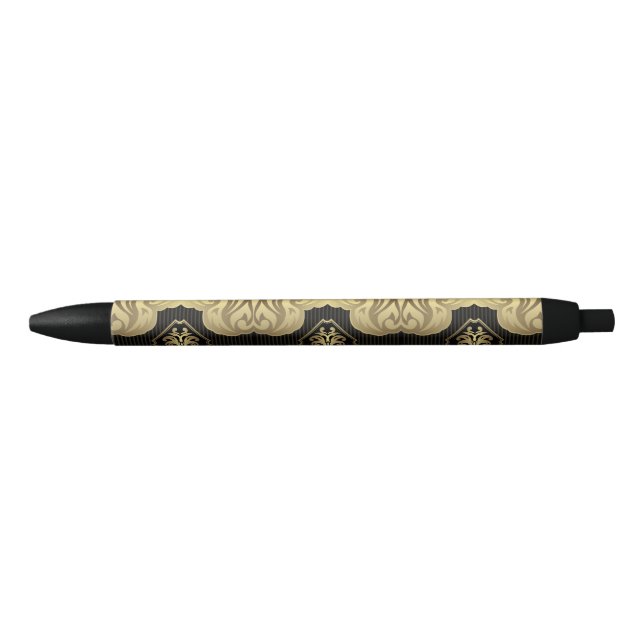 Stylo Noir royal, or, fleur de lis, motif, sur noir, élégant, (Devant)