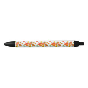 Stylo Noir Ruban de fleur de couleur aquarelle pavot orange r