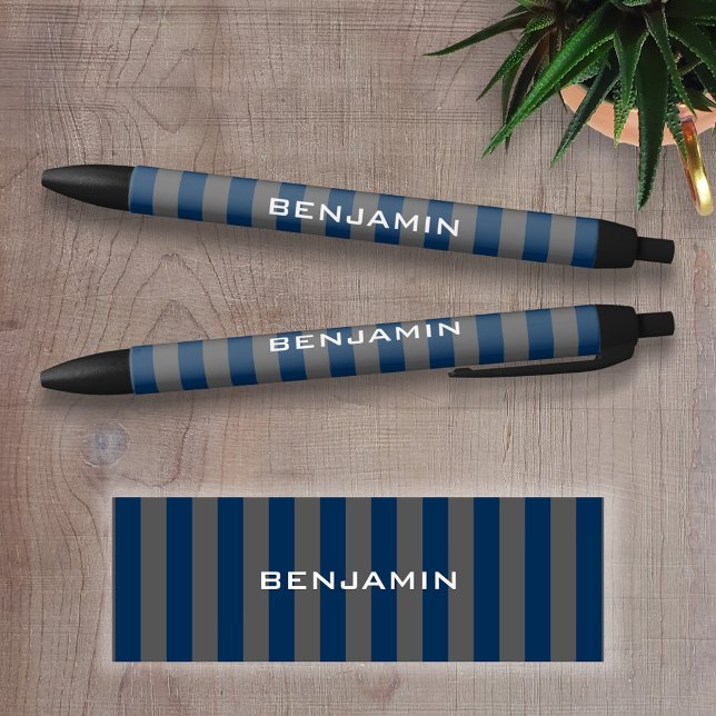 Stylo Noir Rugby bleu marine et gris Numéro de nom (Personalized Writing Pen )