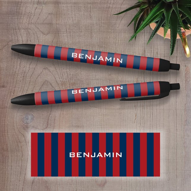 Stylo Noir Rugby bleu marine et rouge avec nom personnalisé (Personalized Writing Pen )