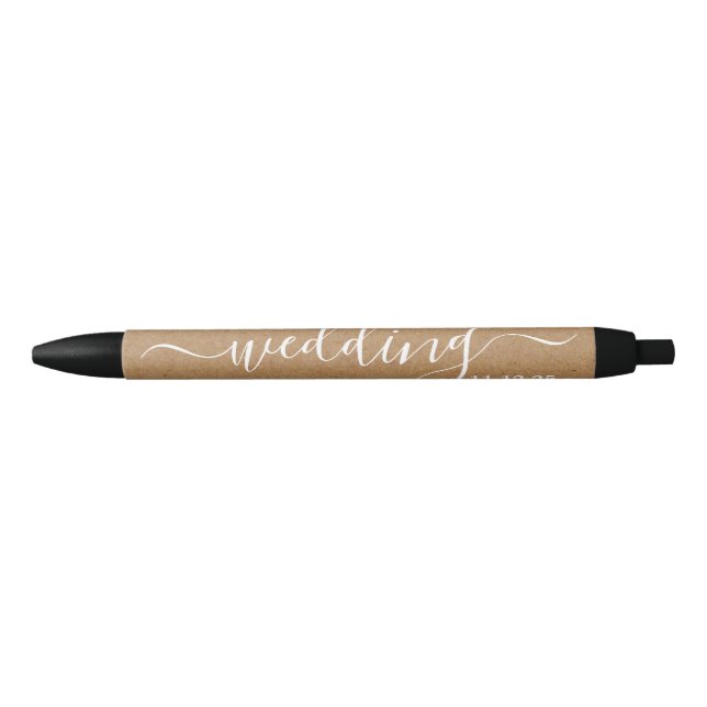 Stylo Noir Rustic Country Kraft Simple Script Wedding Favoris (Devant)