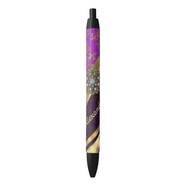 Stylo Noir Sabot pourpre girly assez personnalisé de damassé (devant Vertical)