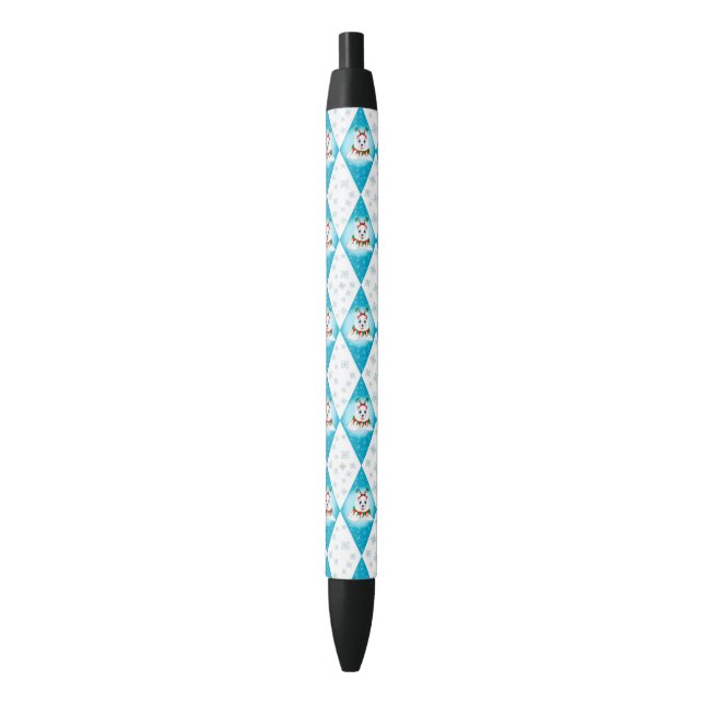 Stylo Noir Samoyed Vacances d'Hiver Motif Diamant (devant Vertical)