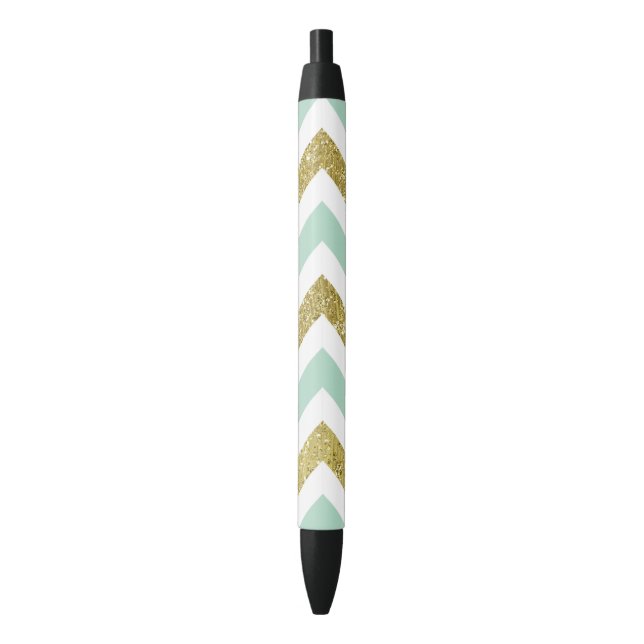 Stylo Noir Scintillement Chevron de Faux de menthe et d'or (devant Vertical)