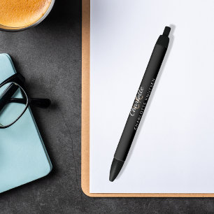 Stylo Noir Script de nom de monogramme noir blanc