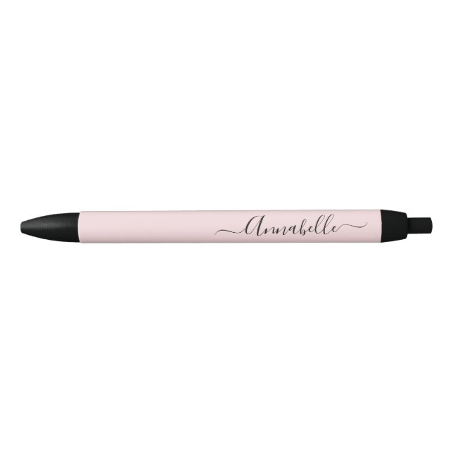 Stylo Noir Script de nom personnalisé rose pâle (Devant)