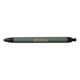 Stylo Noir Script minimaliste en or vert foncé personnalisé