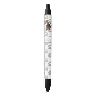 Stylo Noir Shih Tzu de dessin animé marron et blanc & nom