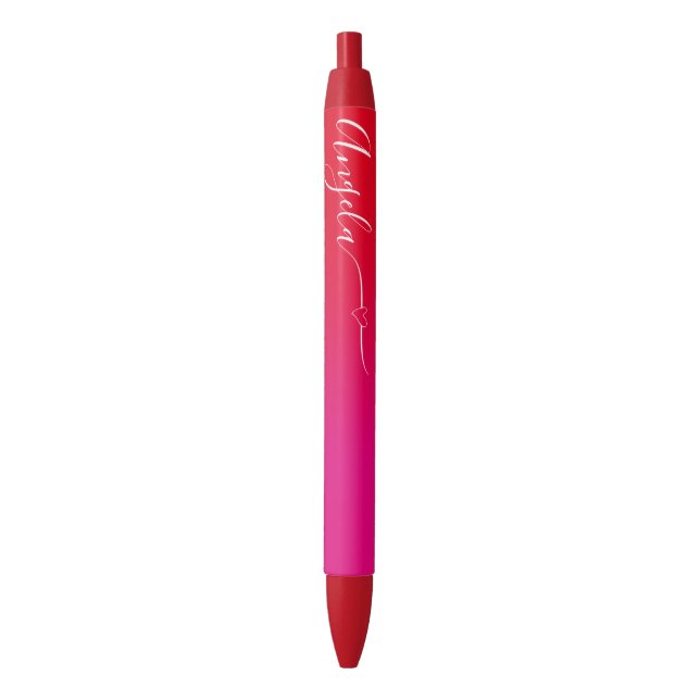 Stylo Noir Signature Coeur rouge et rose chaud (devant Vertical)