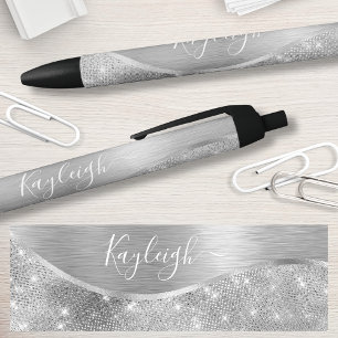 Stylo Noir Silver Glitter Glam Bling Personalized