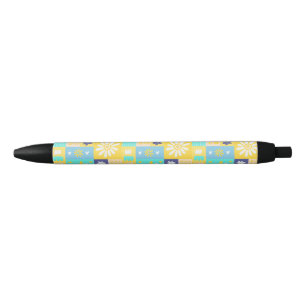 Stylo Noir Simple Élégant Fleur de Bloc Jaune