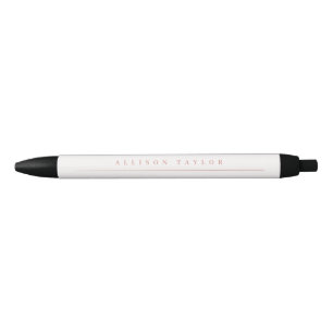 Stylo Noir Simple élégante Rose clair Nom personnalisé Blanc