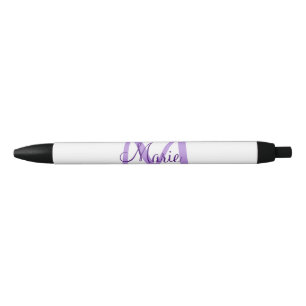Stylo Noir simple minimal ajouter nom monogramme rose rouge
