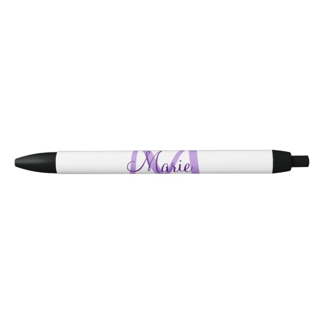 Stylo Noir simple minimal ajouter nom monogramme rose rouge   (Devant)