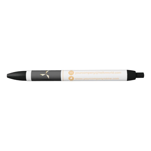 Stylo Noir Simple Moderne Luxe Blanc & Or Votre logo (Devant)