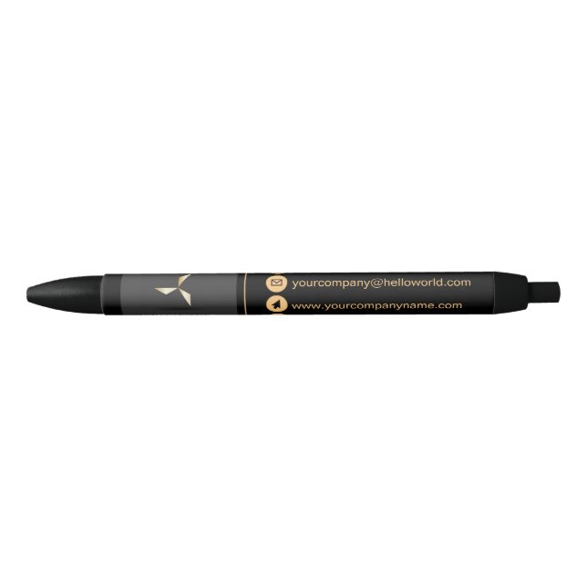Stylo Noir Simple moderne luxe noir & or votre logo (Devant)