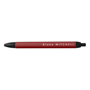 Stylo Noir Simple Monogramme Nom Rouge Bourgogne Unique