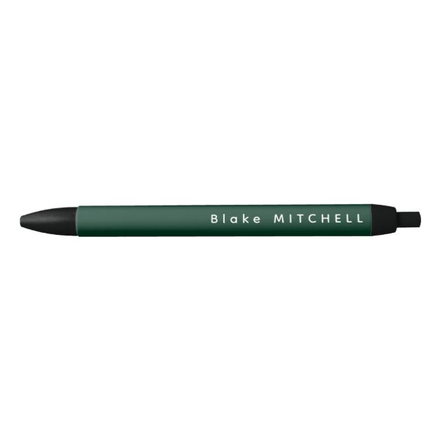 Stylo Noir Simple Monogramme Nom Vert Foncé Unique (Devant)