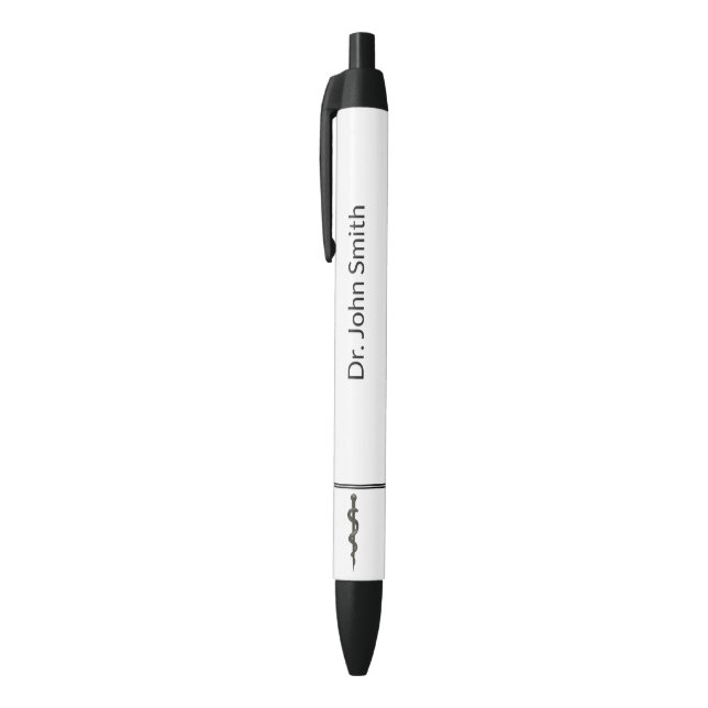 Stylo Noir Simple professionnel médical Asclepius noir blanc (Haut (Vertical))