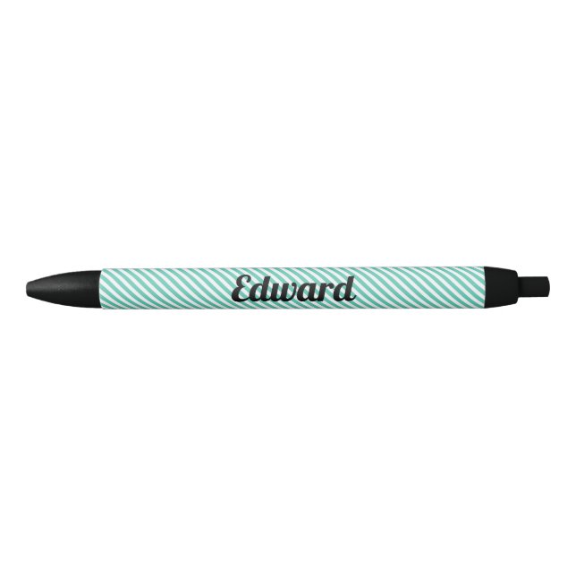Stylo Noir Simple Rayure Turquoise Nom Personnalisé (Devant)